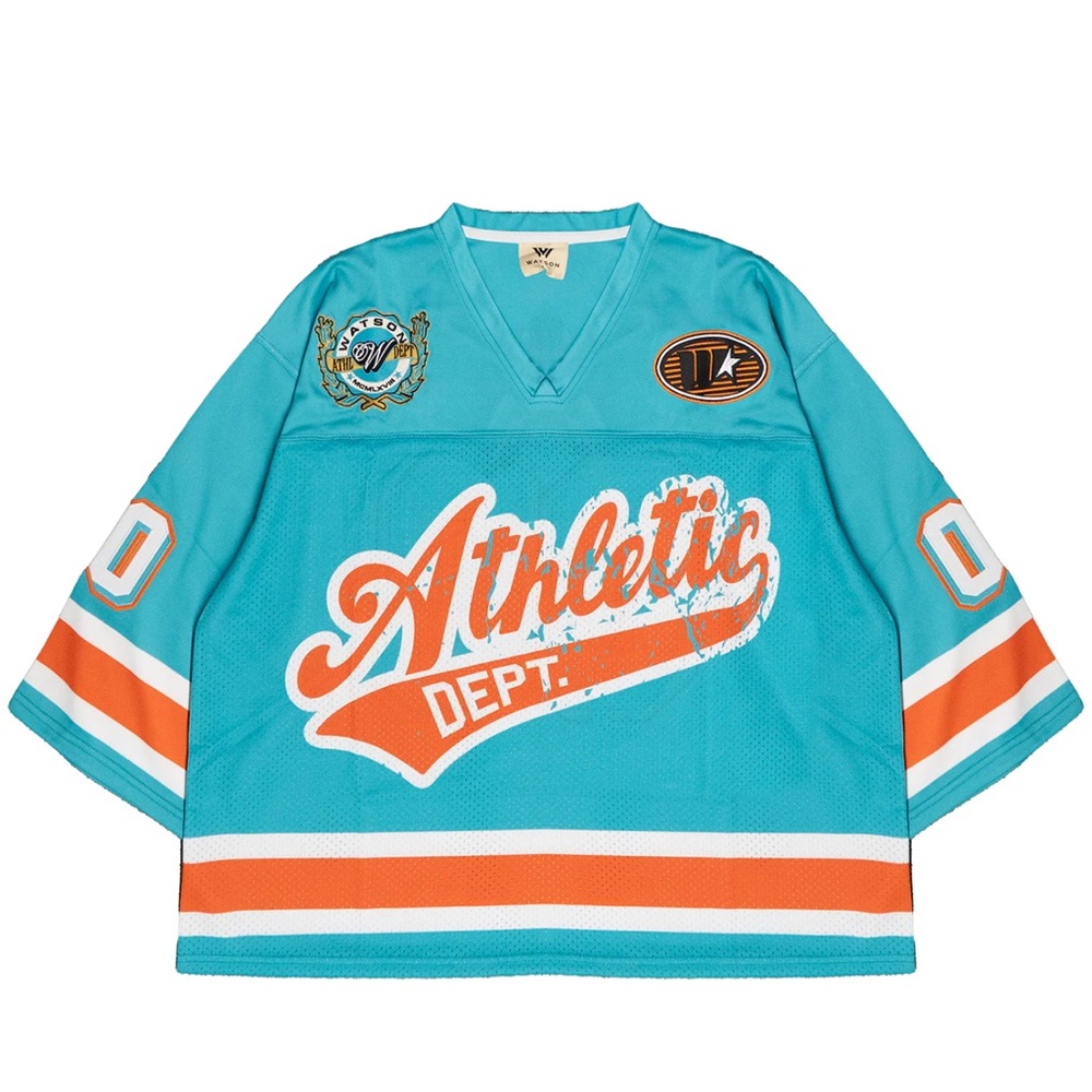 NEW WATSON ATHLETIC DEPARTMENT CROPPED FOOTBALL JERSEY (TEAL) SMALL